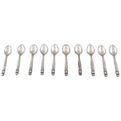 Georg Jensen "Acorn" Ten Coffee Spoons, Sterling Silver by Designer Johan Rohde