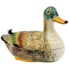 Portuguese 1960s Majolica Ceramic Duck Tureen