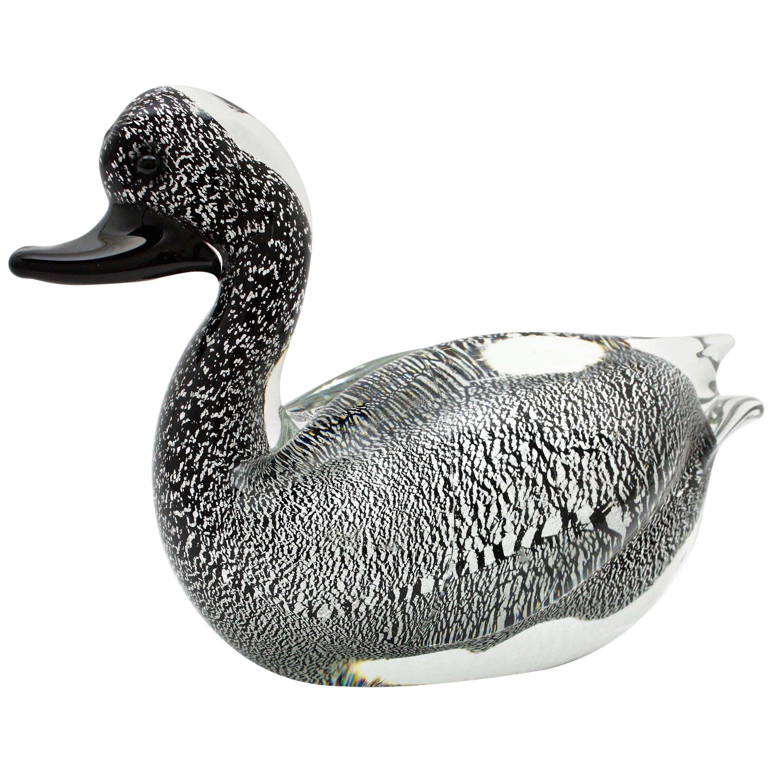  Murano Art Glass Silver Flecked Duck Figurine by Formia,  Italy, 1960s