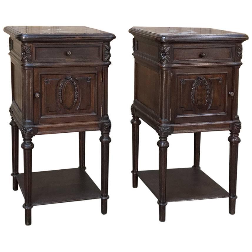 Pair of 19th Century Marble-Top Neoclassical Nightstands