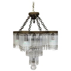 Antique Art Deco Tiered Crystal and Bronze Five-Light Chandelier, circa 1920