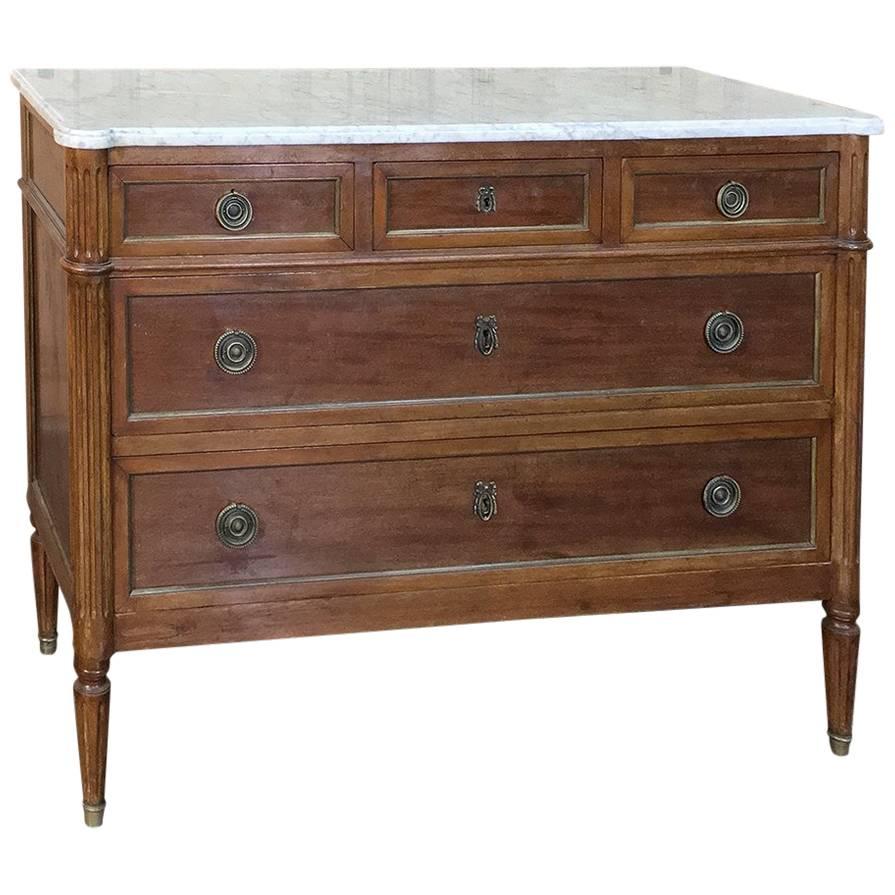 19th Century French Directoire Mahogany Marble-Top Commode