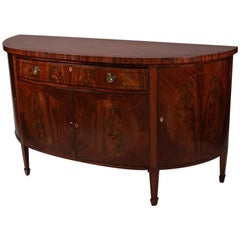 Antique English Flame Mahogany Inlaid Demilune Sideboard, 19th Century