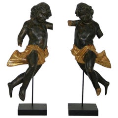 Pair of Late 18th Century, Italian Carved Wooden Baroque Angels