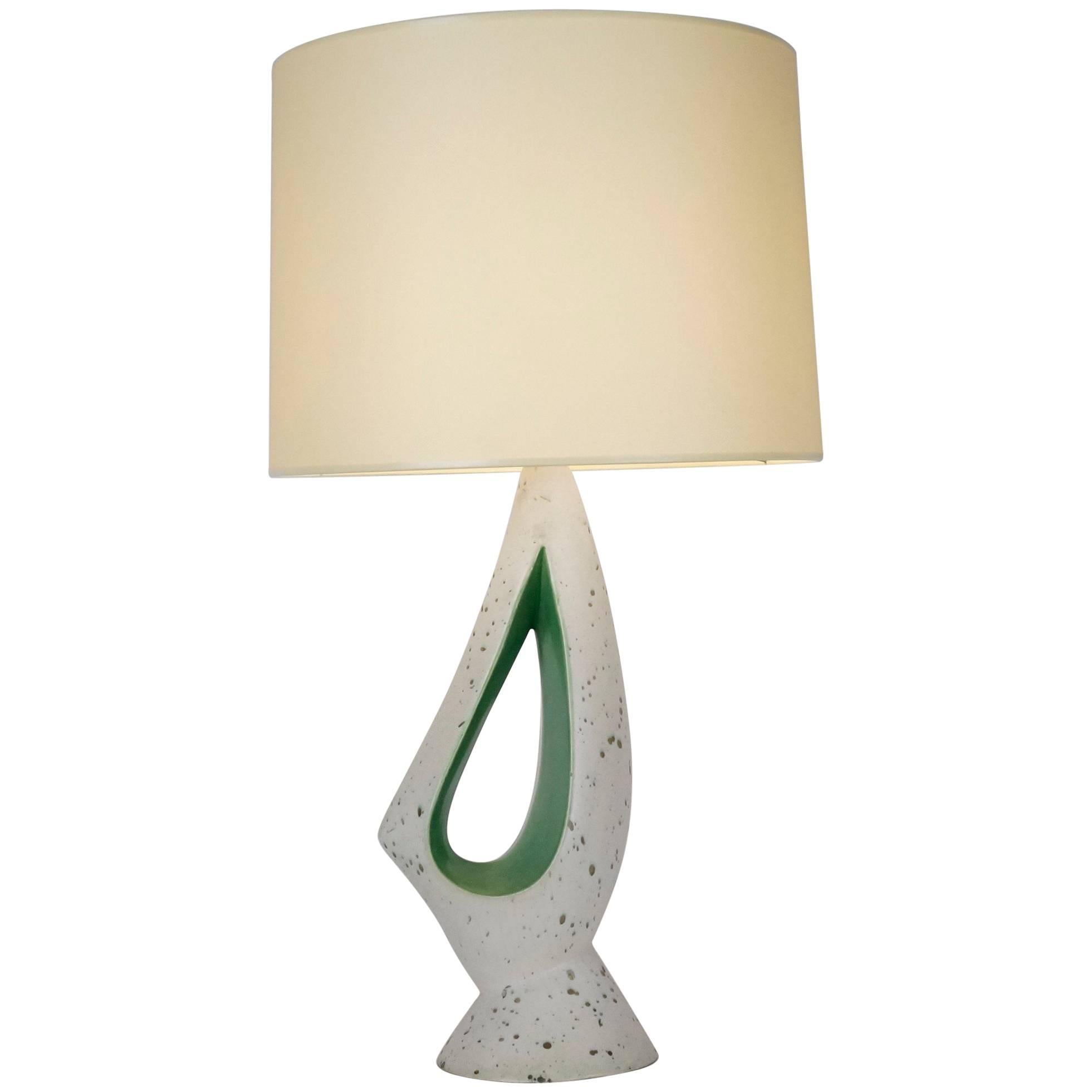 1970 White and Green Ceramic Table Lamp