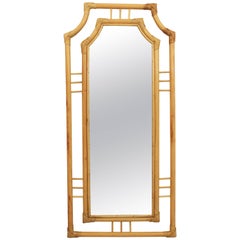 Large Chinoiserie Bamboo Rectangular Wall Mirror, Spain, 1960s