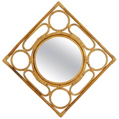 Unusual Vintage Rhombus Bamboo Mirror with Geometric Figures Frame, Spain 1960s 11