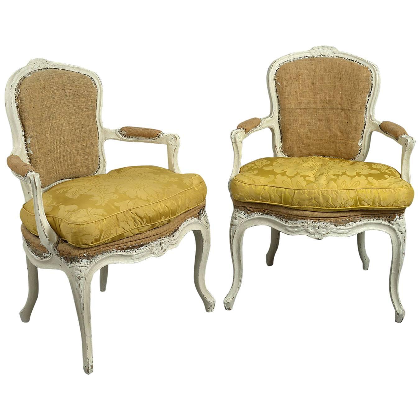Pair of 18th Century Louis XV Painted Fauteuils or Open Armchairs For Sale