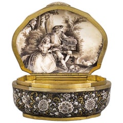 Antique Rare Meissen Black-Ground Snuff-Box with a Painting after Nicolas Lancret