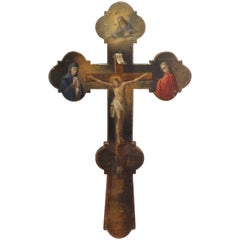 Antique Russian or Orthodox Christian Hand-Painted Wooden Crucifix or Cross