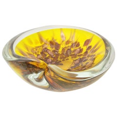 Vintage Fratelli Toso Murano Copper Aventurine Yellow Italian Art Glass Bowl / Ashtray