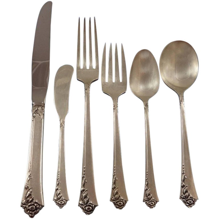 Damask Rose by Oneida Sterling Silver Dinner Flatware Set for 12 Service For Sale at 1stDibs