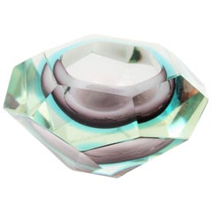 Flavio Poli Sommerso Purple and Blue Faceted Diamond Shape Murano Art Glass Bowl