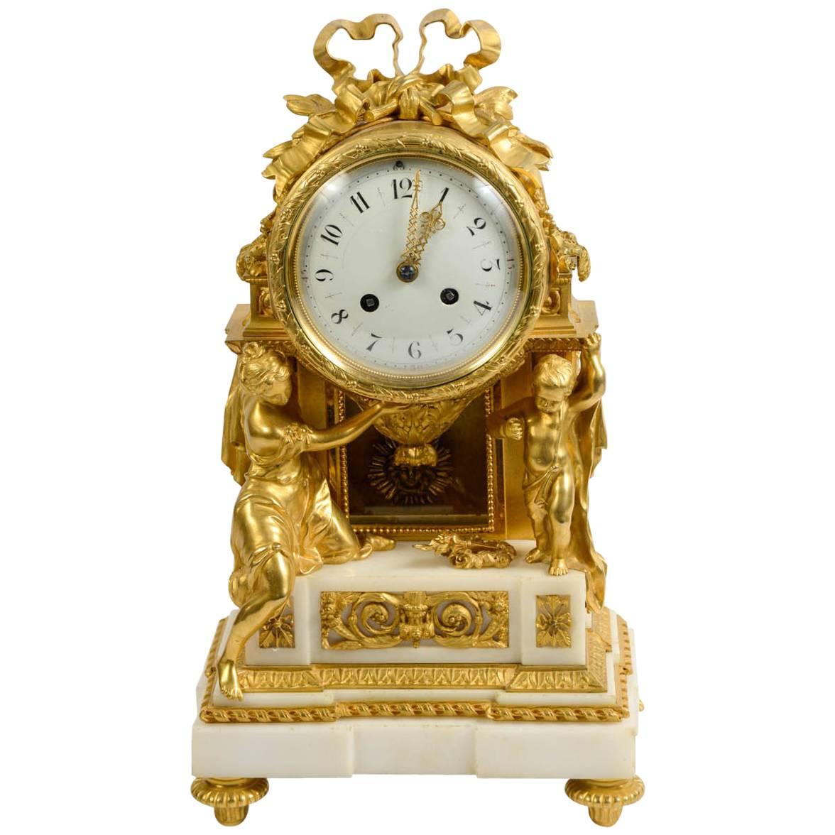Gilded Bronze Mantel Clock For Sale