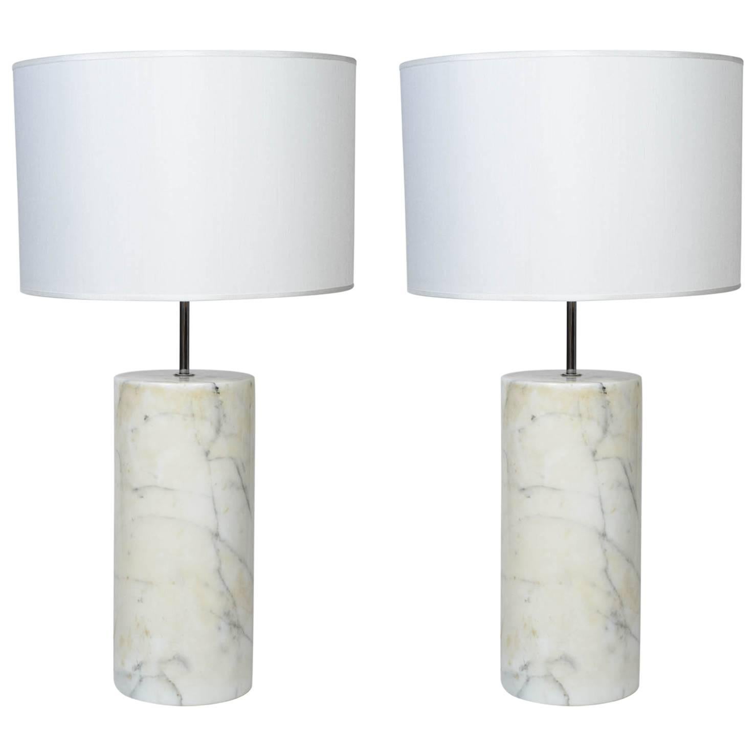 Pair of Carrara Marble Table Lamps in the Style of Angelo Mangiarotti