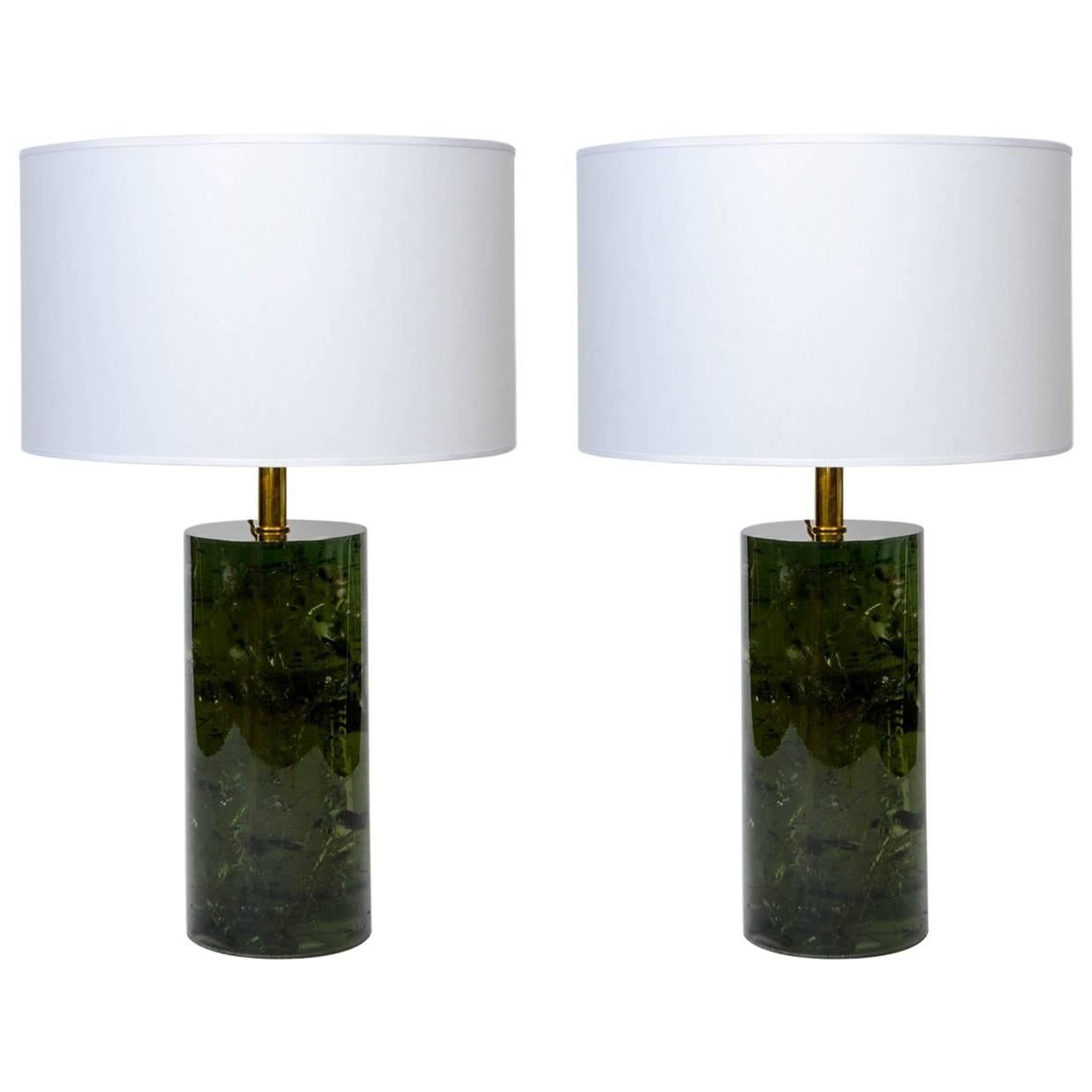Deep Green Fractal Resin Table Lamps