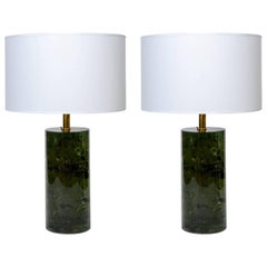 Deep Green Fractal Resin Table Lamps