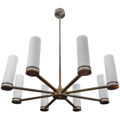 Glustin Luminaires Creation Brass Chandelier with Alabaster Sconces