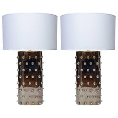 Pair of Silver Color Drimmer Ceramic Lamps with Plastic Marbles