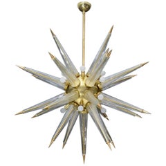 Brass Sputnik Chandelier with Murano Glass Spikes