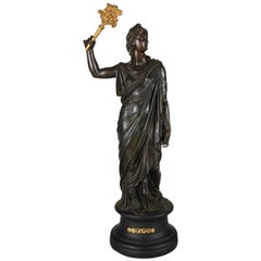 Antique Classical Bronze and Gilt Figural Statue of Woman with Floral Torchiere 3