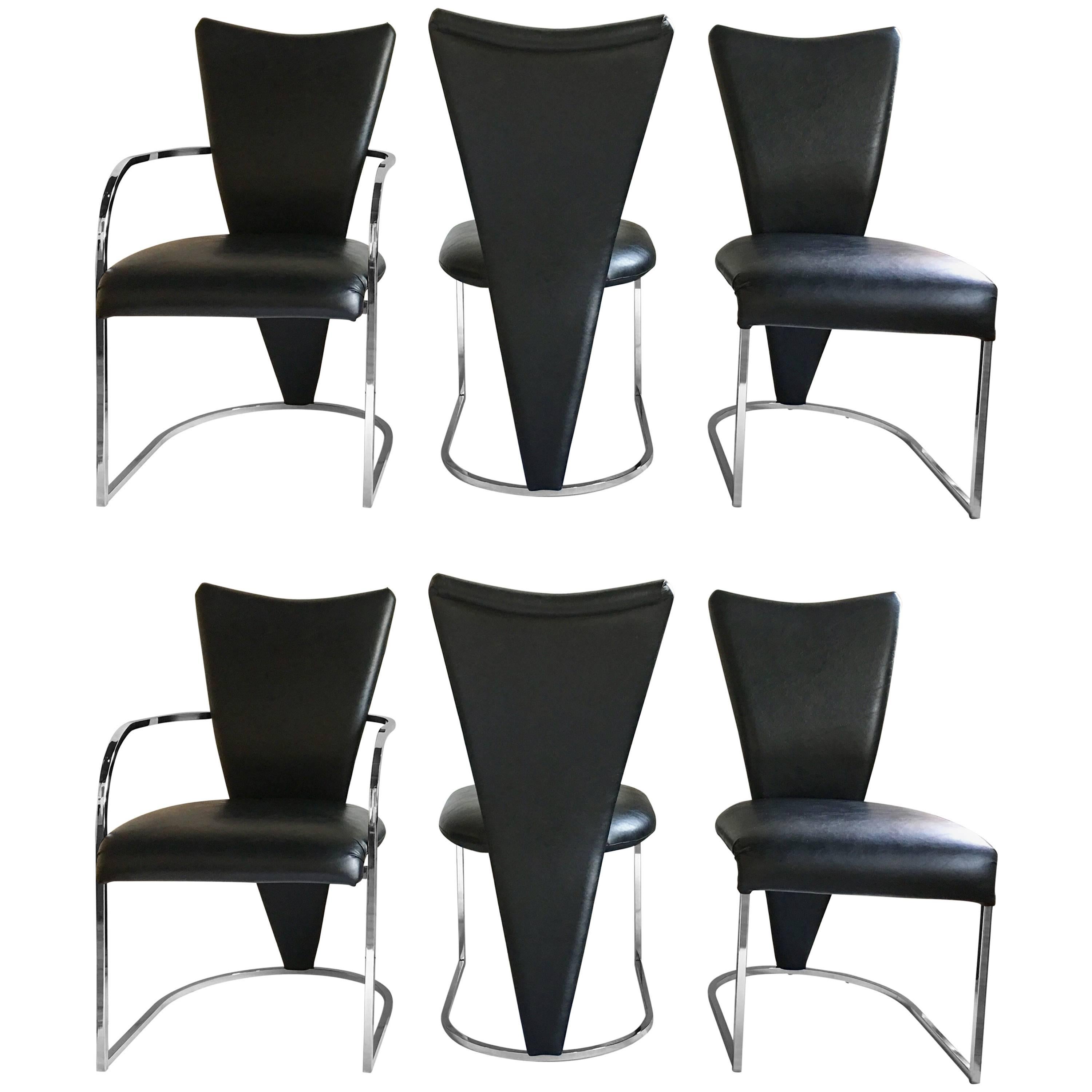 Milo Baughman Style Design Institute America DIA Modern Chrome Dining Chairs 