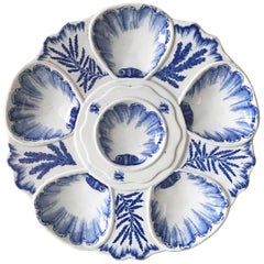 19th Century, Blue and White Oyster Plate Vieillard Bordeaux