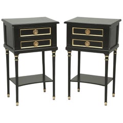 French Pair of Louis XVI Style Ebonized Nightstands or End Tables