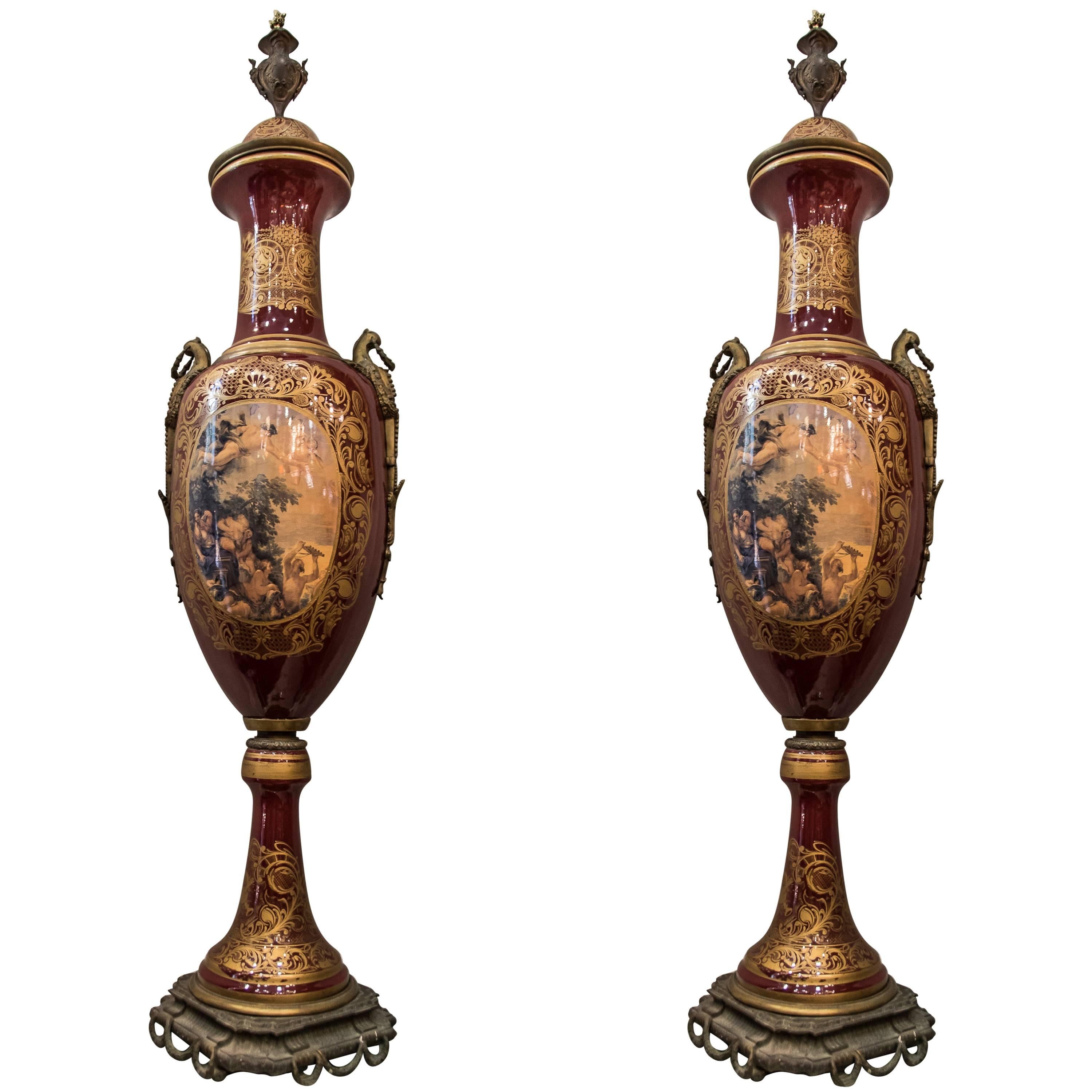 Louis XV Style Porcelain and Bronze Vases 