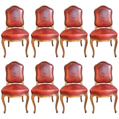 Set of Eight Louis XV Style Leather with Toile Dining Chairs