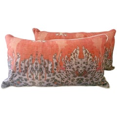 Pair of Abstract Leopard Print Hand Printed Canvas and Linen Down Filled Pillows