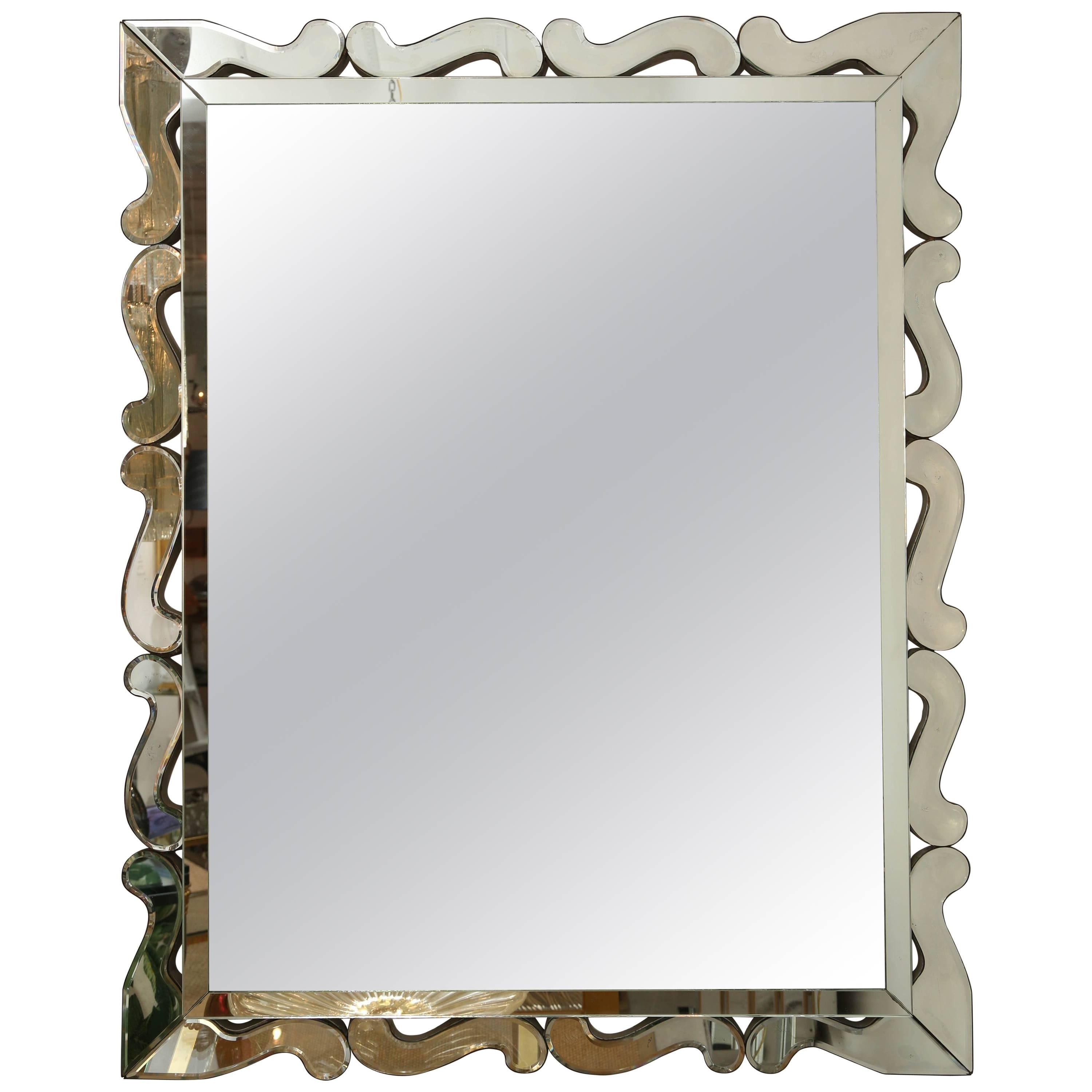 Art Deco Scalloped Mirrored Mirror For Sale