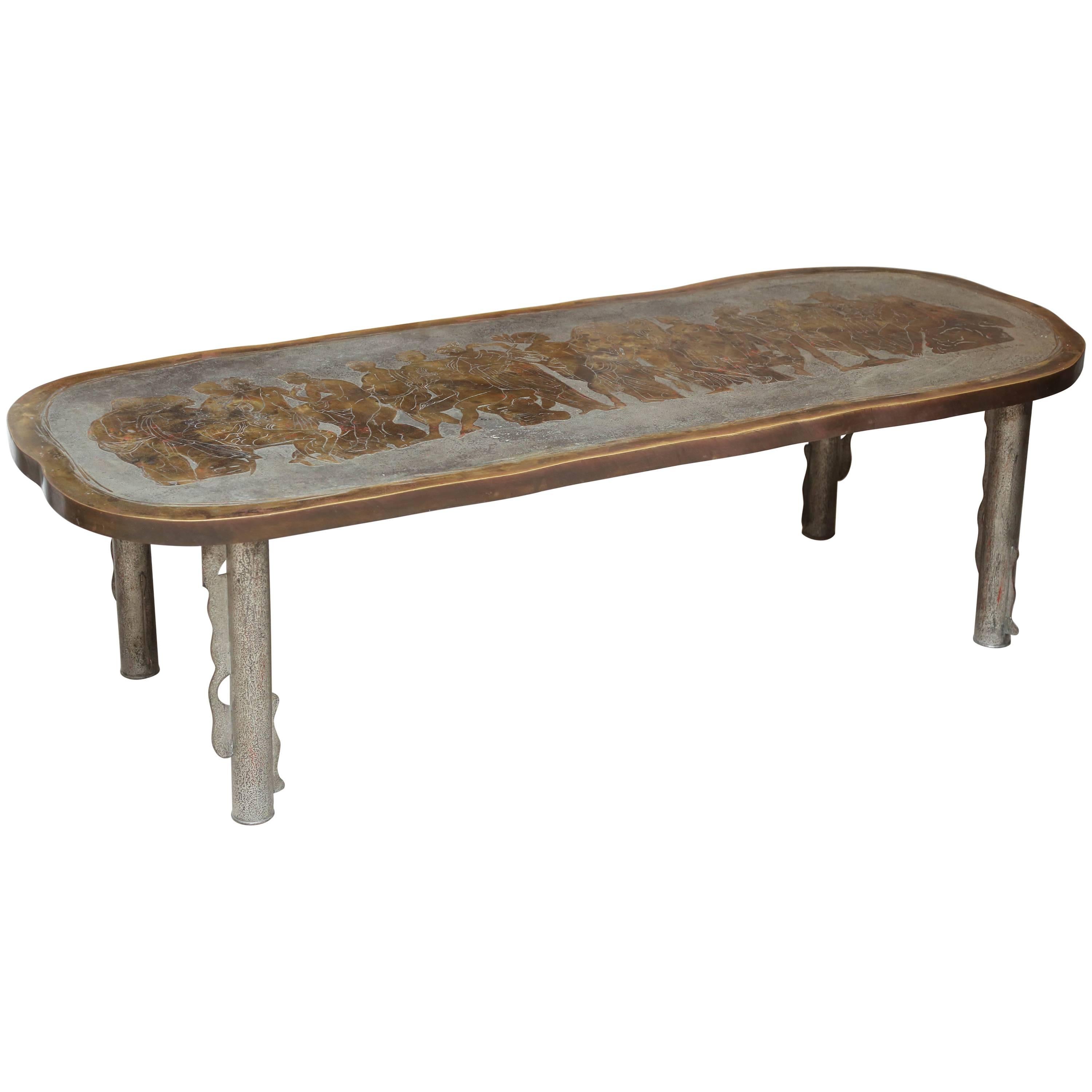 Philip and Kelvin LaVerne Bronze Coffee Table 'Romanesque' For Sale
