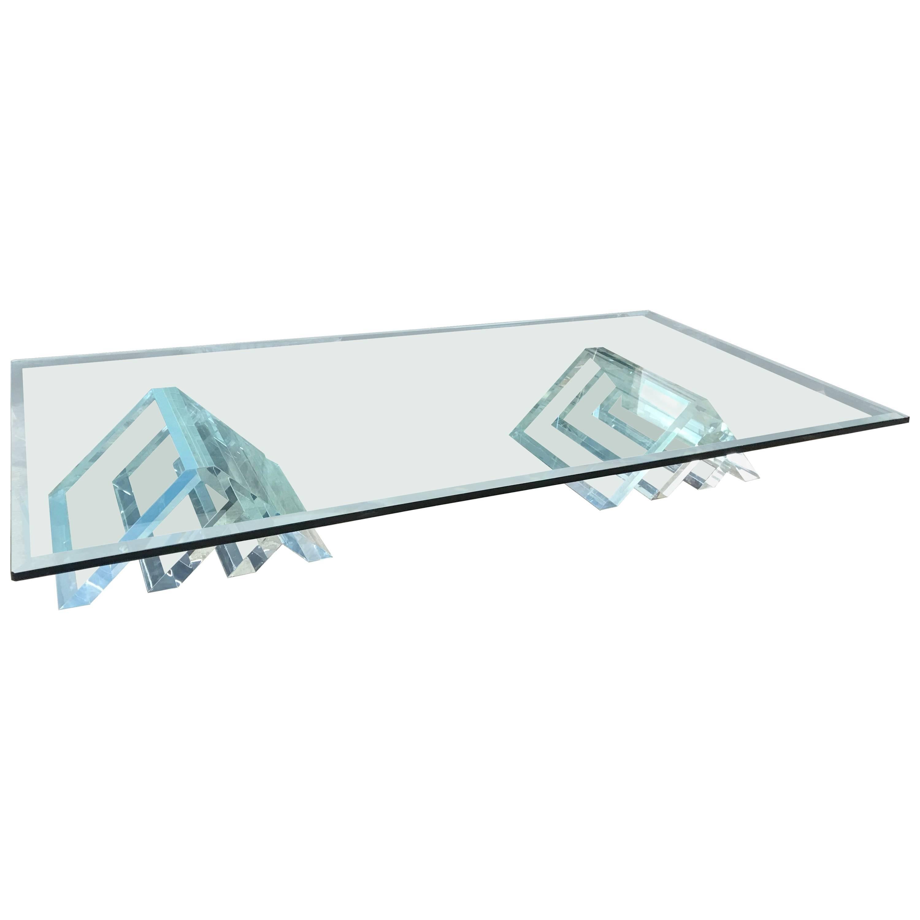 Beautiful Lucite Italian Coffee Table Base with Thick Glass Top