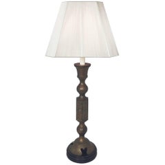 Tall Mid-Century Modern Pagoda Brass Table Lamp with Embossed Design
