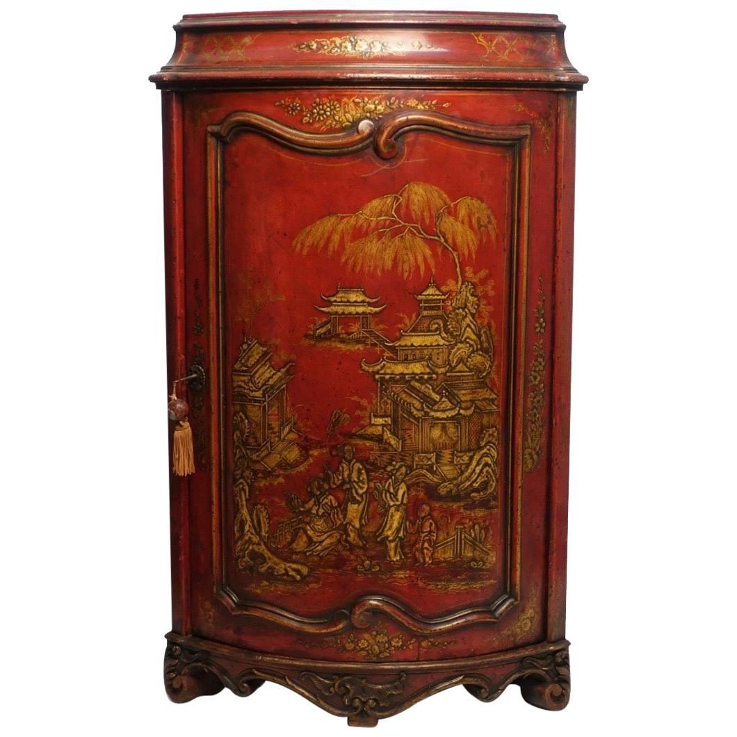 Red Lacquered Corner Cabinet with Chinoiserie Decoration, French Circa 1860 