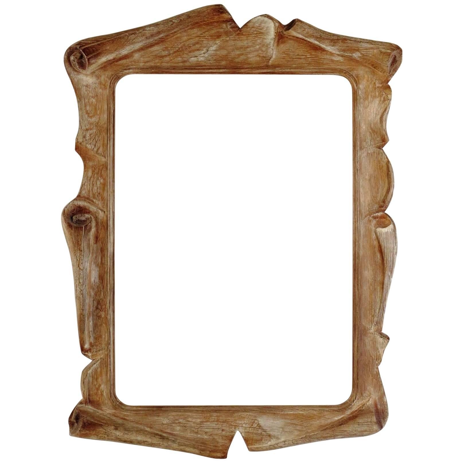 Fabulous Mirror in the Taste of Serge Roche, Scraped Oak, France, 1940s