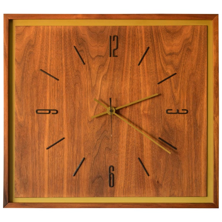 MidCentury Modern Walnut Clock at 1stDibs