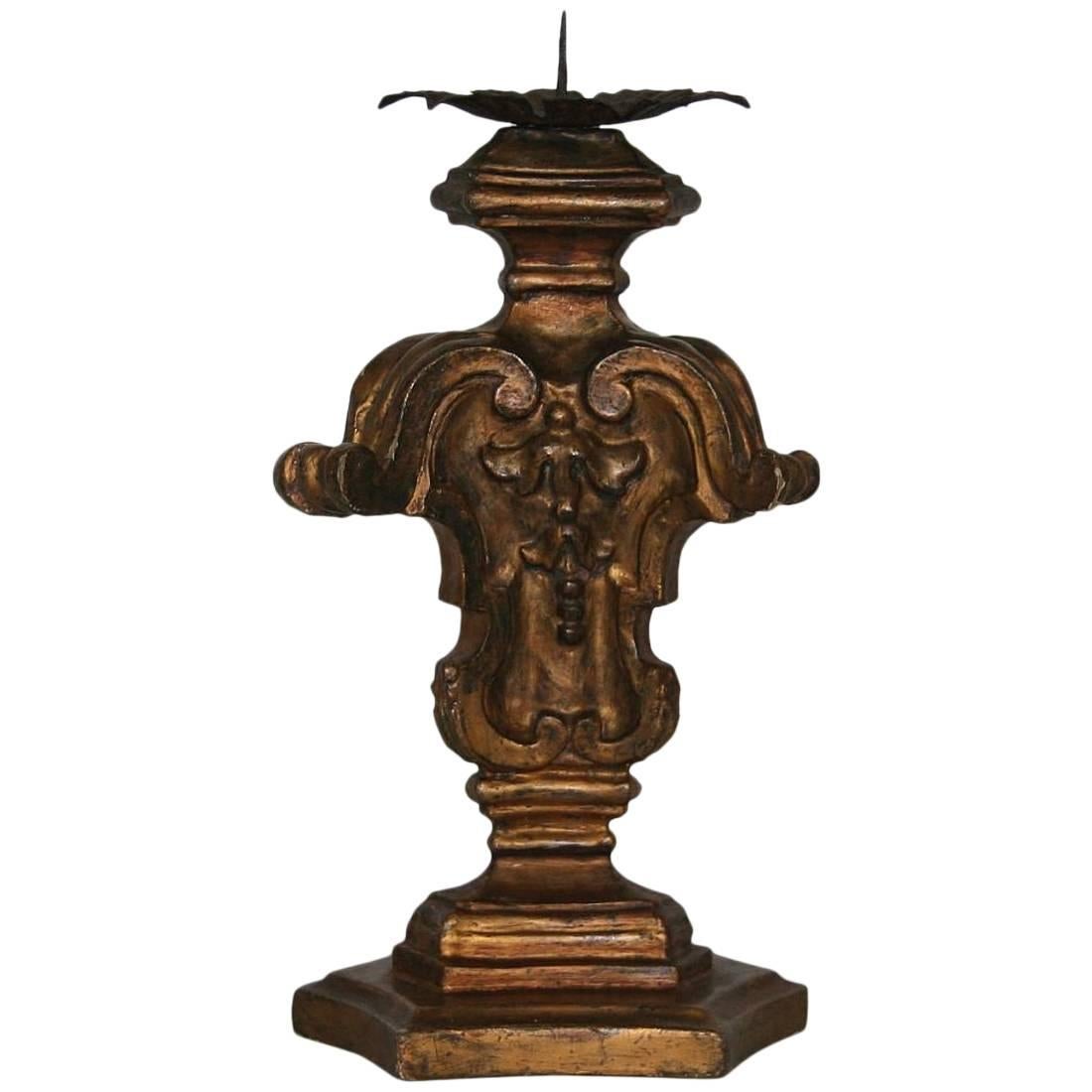 18th Century Italian Baroque Carved Candlestick
