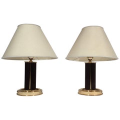 Pair of Italian Table Lamps in Suede and Brass, 1960