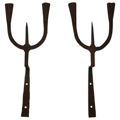 Pair of Spanish 18th Century Hand-Forged Iron Wall Candleholders / Sconces