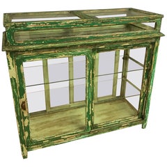 Oak Vitrine Counter Old Green Paint