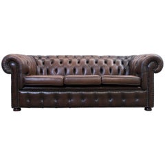 Chesterfield Sofa Brown Leather Three-Seat Couch Retro Vintage 9