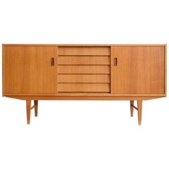 Scandinavian Modern Teak Sideboard with Drawers and Sliding Doors, circa 1960s
