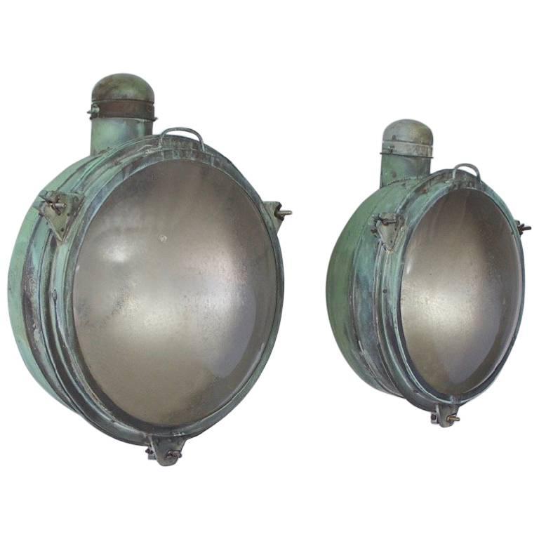 1920s Pair of Copper Holophane Wall Lights For Sale