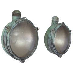 Antique 1920s Pair of Copper Holophane Wall Lights