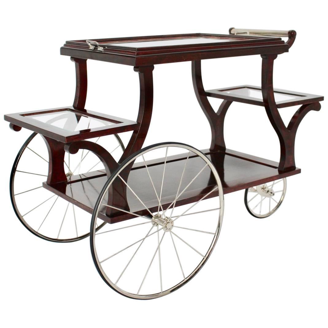 Carrello da bar Jugendstil in faggio e vetro nichelato Stile Adolf Loos, circa 1902, Vienna