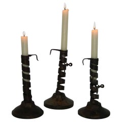 Collection of 18th Century Adjustable Spiral Candlesticks, Rat De Cave