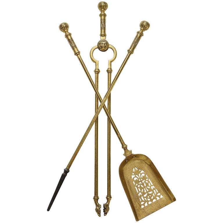 Set of Brass Fire Tools For Sale at 1stDibs