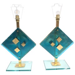 Pair of Decorative Murano Glass and Brass Table Lights by Salviati